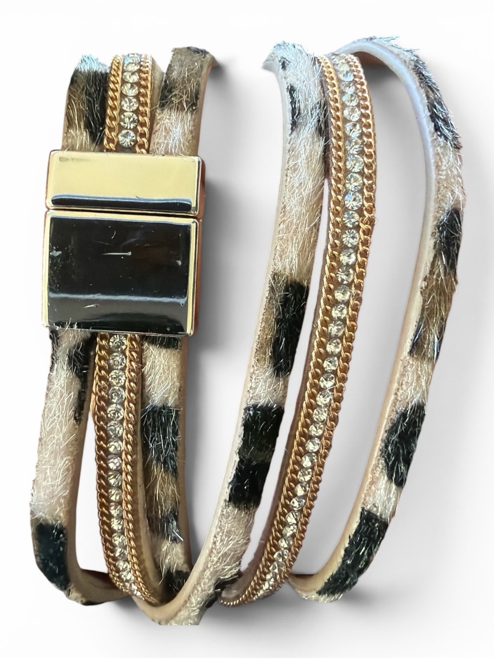 Gold-Tone Beige Leopard Multi-Strand Magnetic Bracelet - Picture 3 of 3